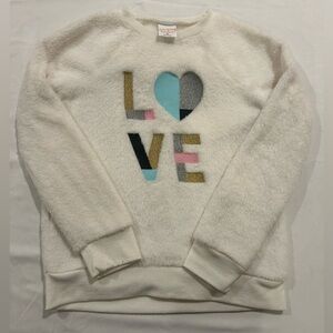 Kids white fuzzy Love sweater